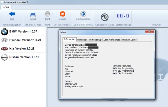 Autohex II Information Window