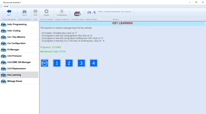 Autohex II Key programming options