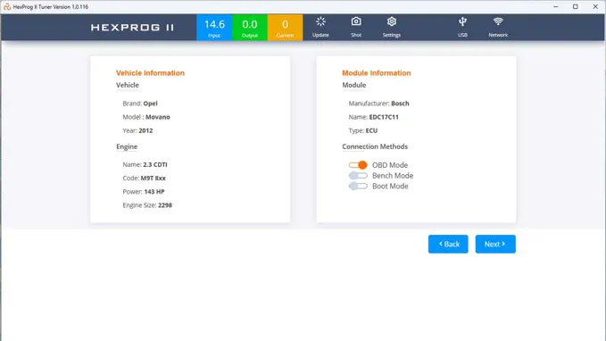 HexProg II software EDC17C11 Module info