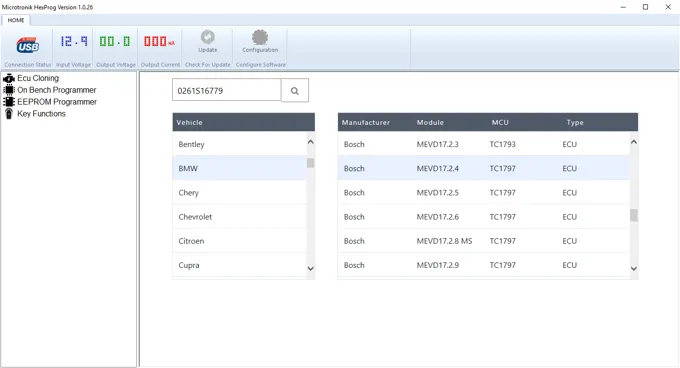 Hexprog Ecu cloning tuning user interface