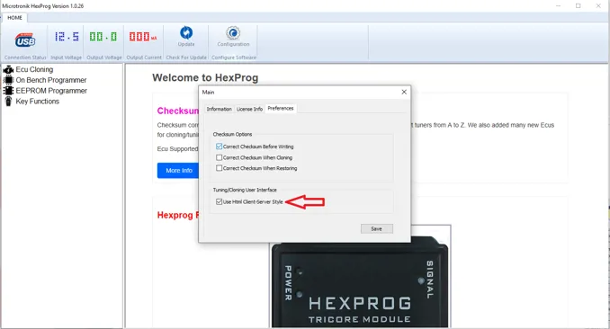 Hexprog user interface options