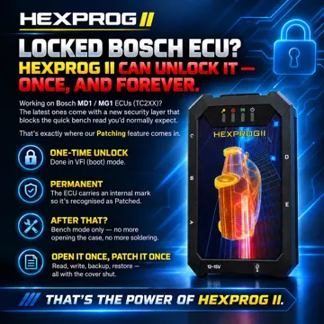 Patching Bosch MD1 / MG1 TC2XX Using VFI Method with Hexprog II 